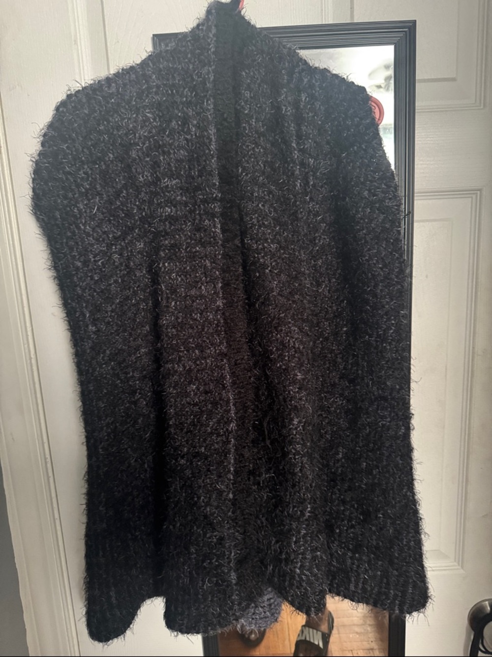 Cozy Black Fuzzy Open-Front Women's Sweater